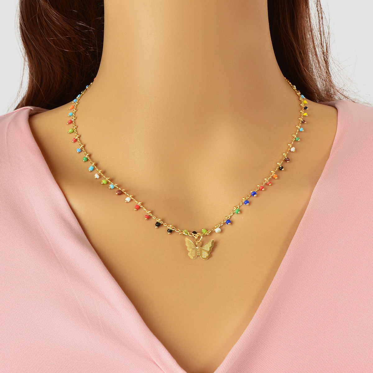 Bohemian Colorful Seed Beads Charm Chain Letter D Pendant Necklace Accessories-6