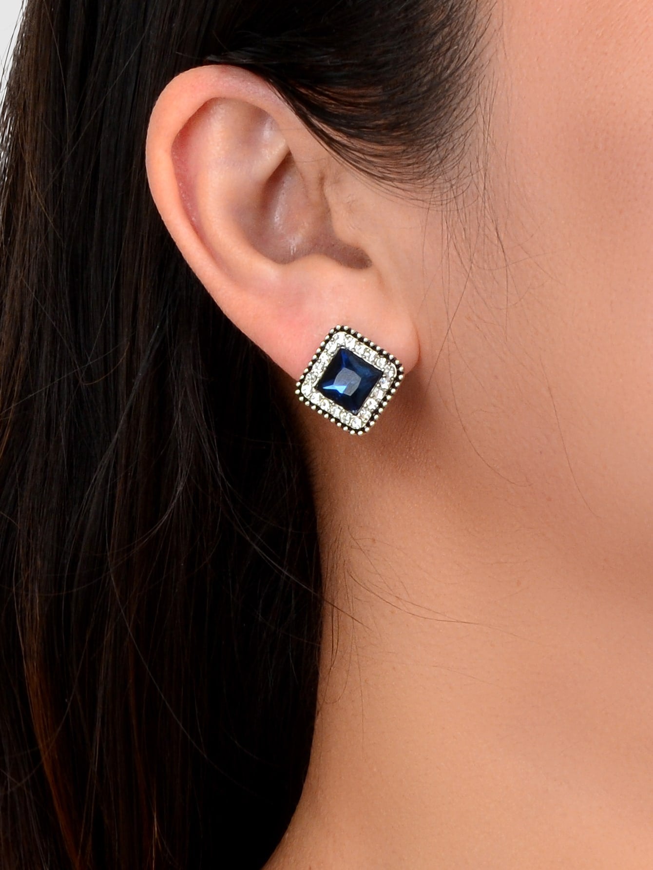 Blue Square Rhinestone Stud Earrings Elegant Fashion Accents for Every Occasion-1