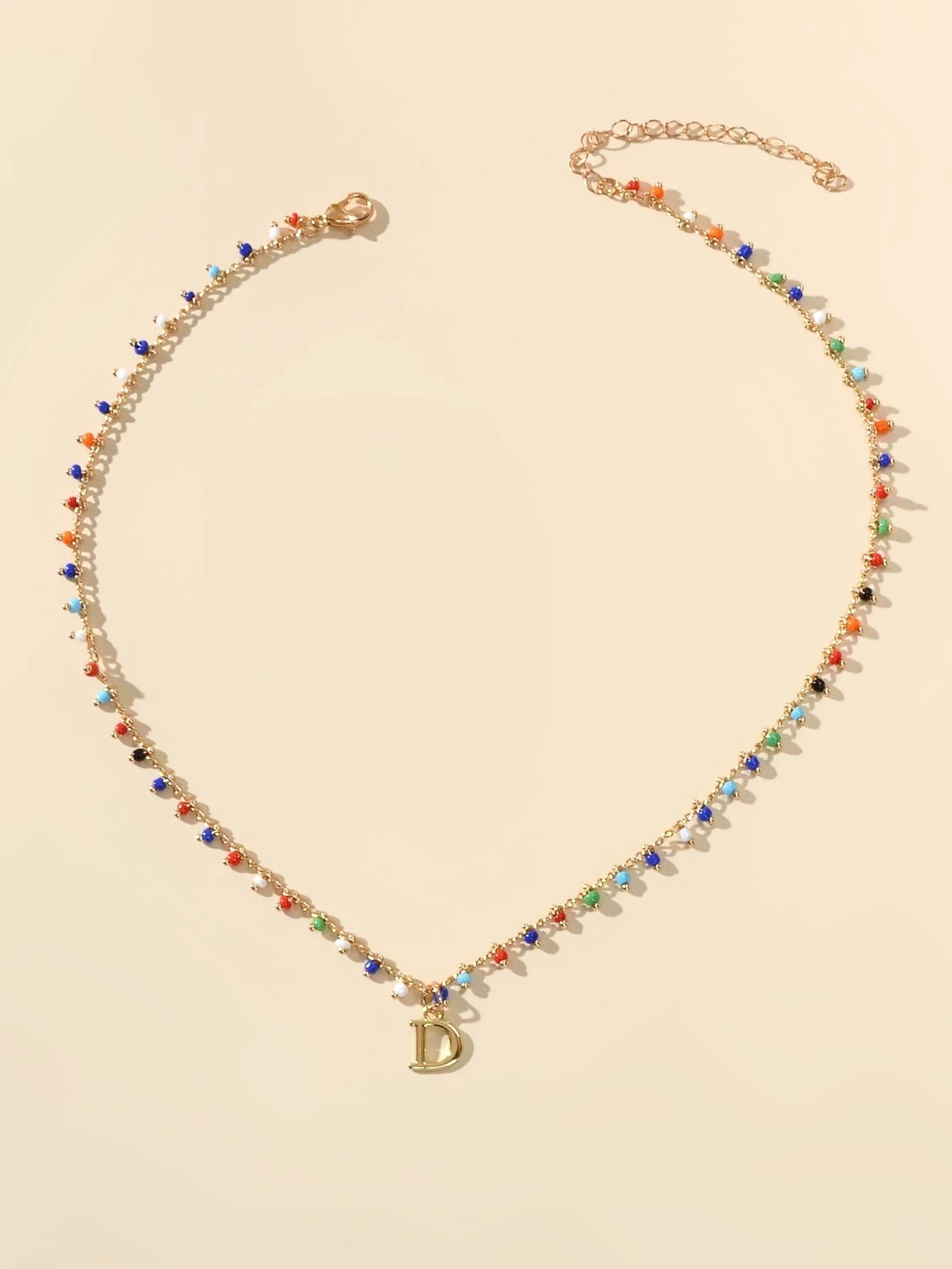 Bohemian Colorful Seed Beads Charm Chain Letter D Pendant Necklace Accessories-1