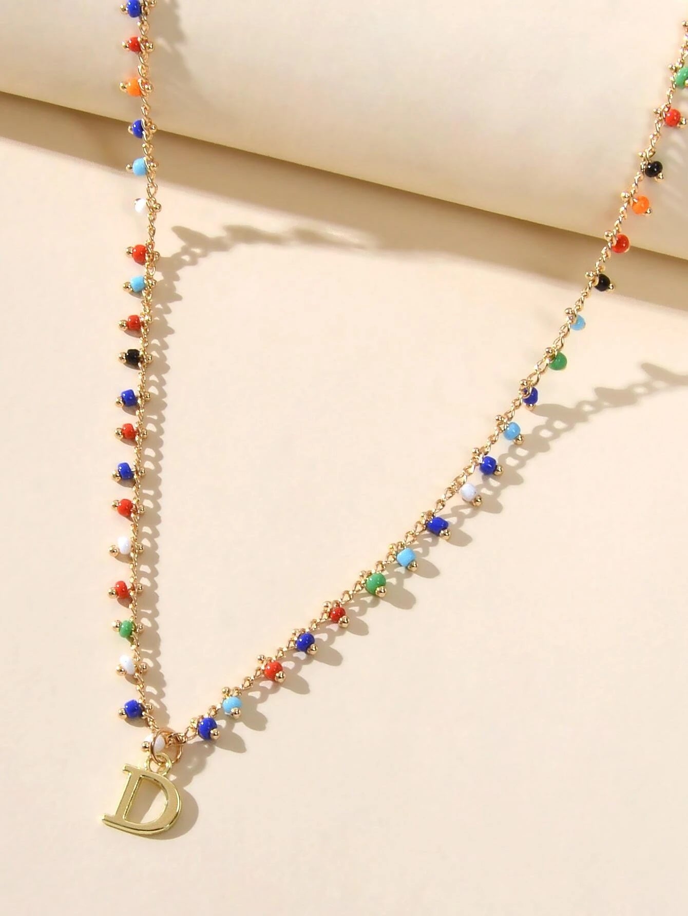 Bohemian Colorful Seed Beads Charm Chain Letter D Pendant Necklace Accessories-2