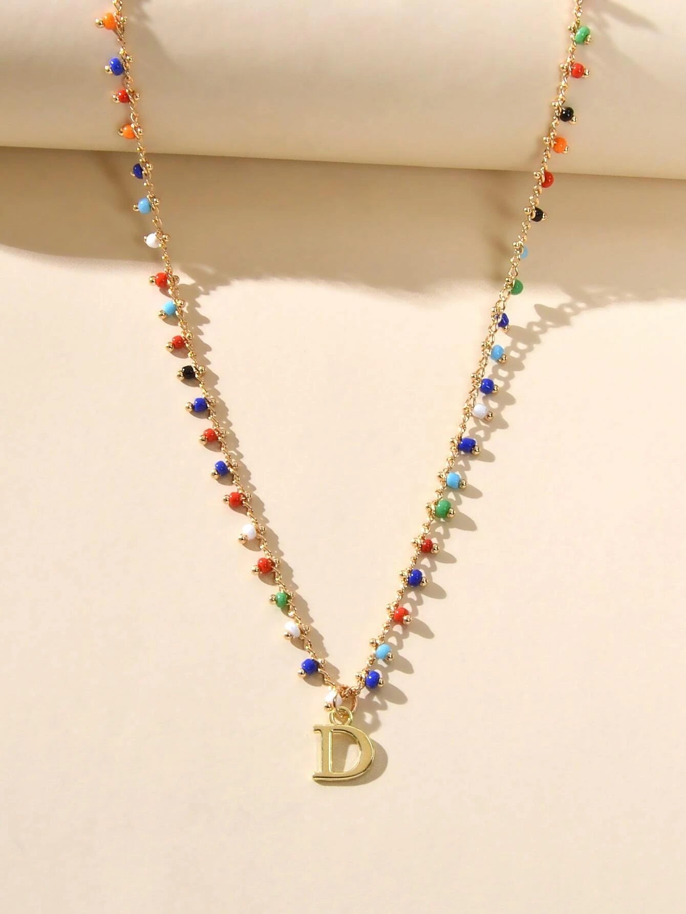 Bohemian Colorful Seed Beads Charm Chain Letter D Pendant Necklace Accessories-3