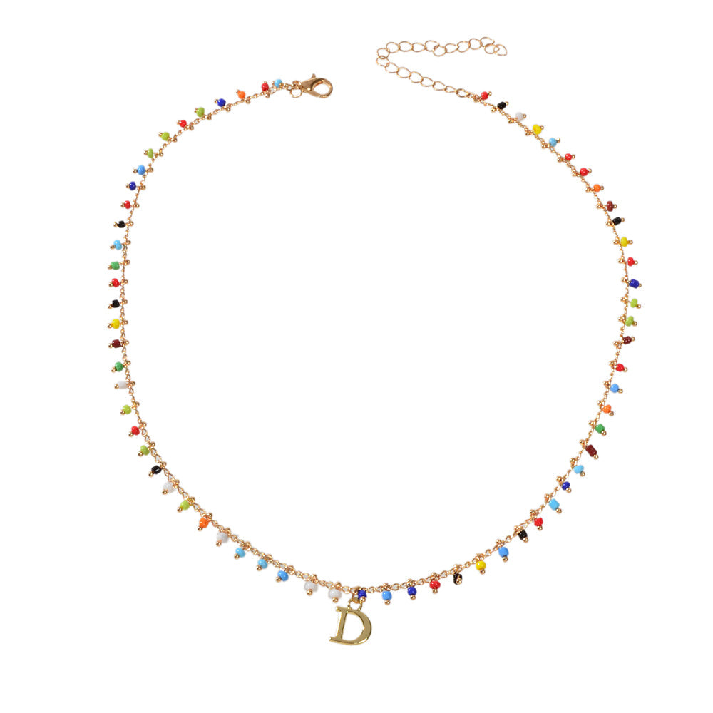 Bohemian Colorful Seed Beads Charm Chain Letter D Pendant Necklace Accessories-4