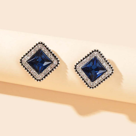 Blue Square Rhinestone Stud Earrings Elegant Fashion Accents for Every Occasion-0