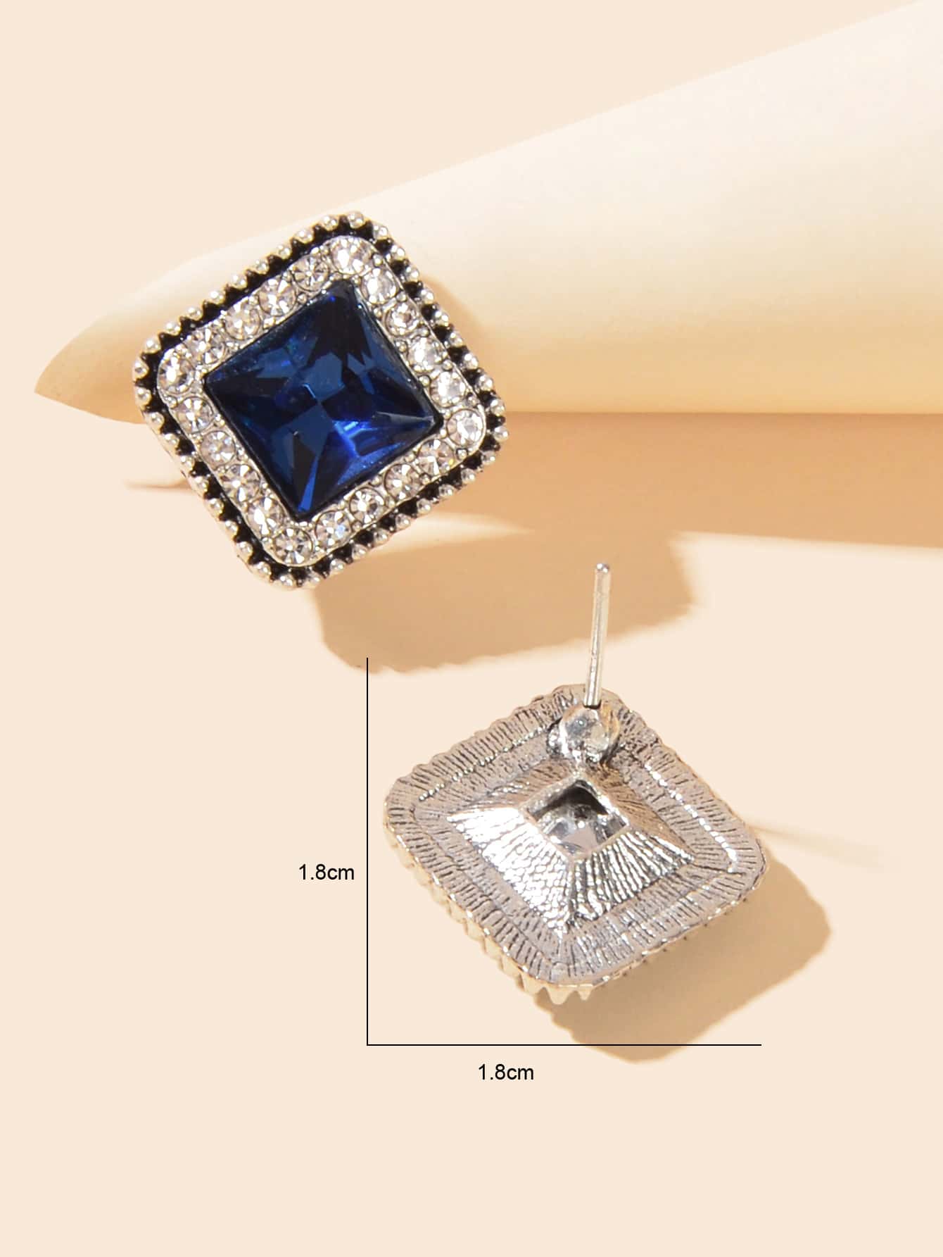 Blue Square Rhinestone Stud Earrings Elegant Fashion Accents for Every Occasion-3